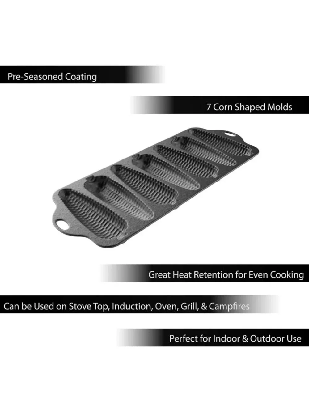 Pre-Seasoned Cast Iron Cornbread Pan with 7 Corncob Sticks - Versatile Bakeware